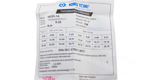 KING TONY KLUCZ DYNAMOMETRYCZNY 1/4" 5 - 25Nm 280mm KING TONY KLUCZ DYNAMOMETRYCZNY 1/4" 5 - 25Nm 280mm