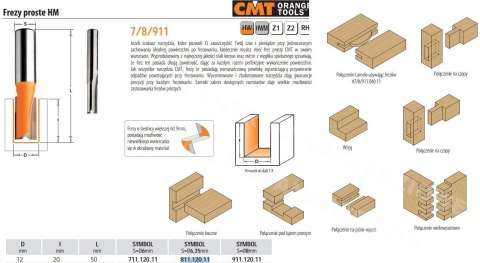 CMT Frez Prosty Krótki HM D=12 I=20 L=50 S=6,35 CMT Frez Prosty Krótki HM D=12 I=20 L=50 S=6,35