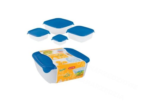 "CURVER Zestaw Pojemników Kwadratowych Fresh&go 0,8l + 1,7l + 2,9l + 0,25l /Niebieski/ Transparen