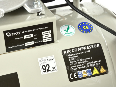G80309 KOMPRESOR OLEJOWY 100L TYP V 230V 390L/MIN G80309 KOMPRESOR OLEJOWY 100L TYP V 230V 390L/MIN