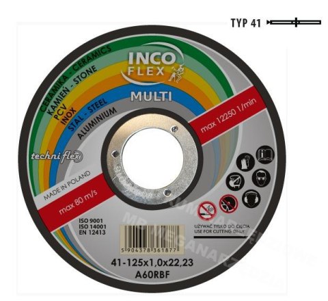 INCOFLEX TARCZA UNIWERSALNA METAL / PCV / BETON 125 x 1,6mm MULTI INCOFLEX TARCZA UNIWERSALNA METAL / PCV / BETON 125 x 1,6mm MULTI