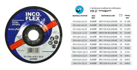 INCOFLEX Tarcza metal szlifierska 150*6,0 INCOFLEX Tarcza metal szlifierska 150*6,0