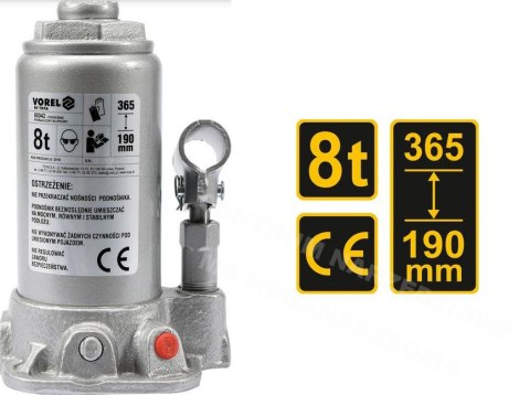 VOREL Podnośnik tłokowy hydrauliczny 8T 190-365mm 80042 VOREL Podnośnik tłokowy hydrauliczny 8T 190-365mm 80042