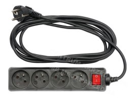 VOREL Grounded Extension Cord 4 - sockets 5.0m black, switch 72632