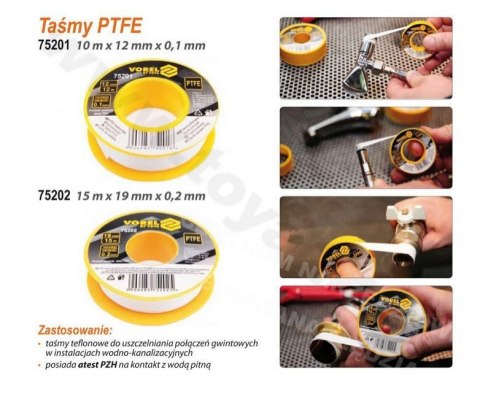 VOREL TAŚMA TEFLONOWA 12m x 12mm x 0,1mm 75201 VOREL TAŚMA TEFLONOWA 12m x 12mm x 0,1mm 75201