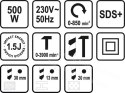 STHOR Młotowiertarka sds plus 500W 2 funkcje
