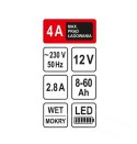 STHOR Prostownik 12V 4A 60Ah LED