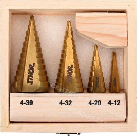 STHOR Step drill bit set 4pcs. STHOR Step drill bit set 4pcs.