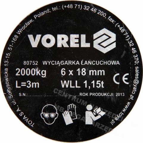 VOREL Chain winch 2T 80752 VOREL Chain winch 2T 80752