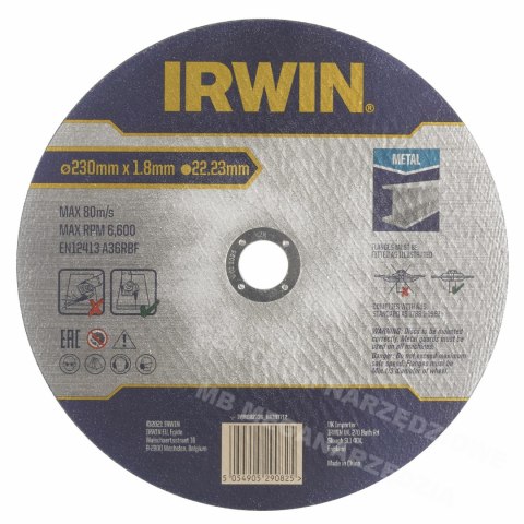 IRWIN Flat Metal Cutting Wheel 230mm x 1.8mm x 22.23mm