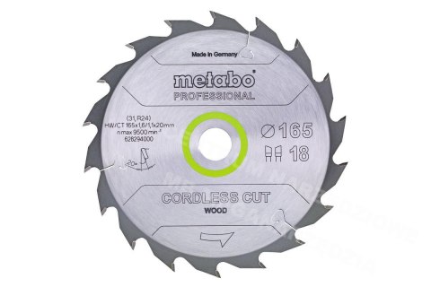 METABO Circular Saw Blade HW/CT 165x20x18z Cordless Cut Wood Professional