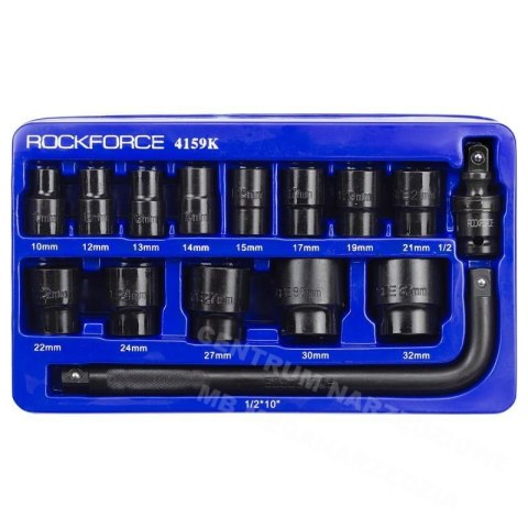 ROCKFORCE Impact sockets set 15el.1/2" 6-angle. (10-32mm) ROCKFORCE Impact sockets set 15el.1/2" 6-angle. (10-32mm)