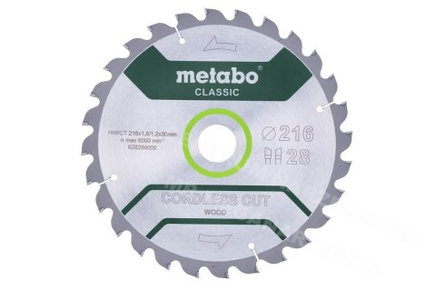 METABO Circular Saw Blade HW/CT 216x30x28z Cordless Cut Wood Classic